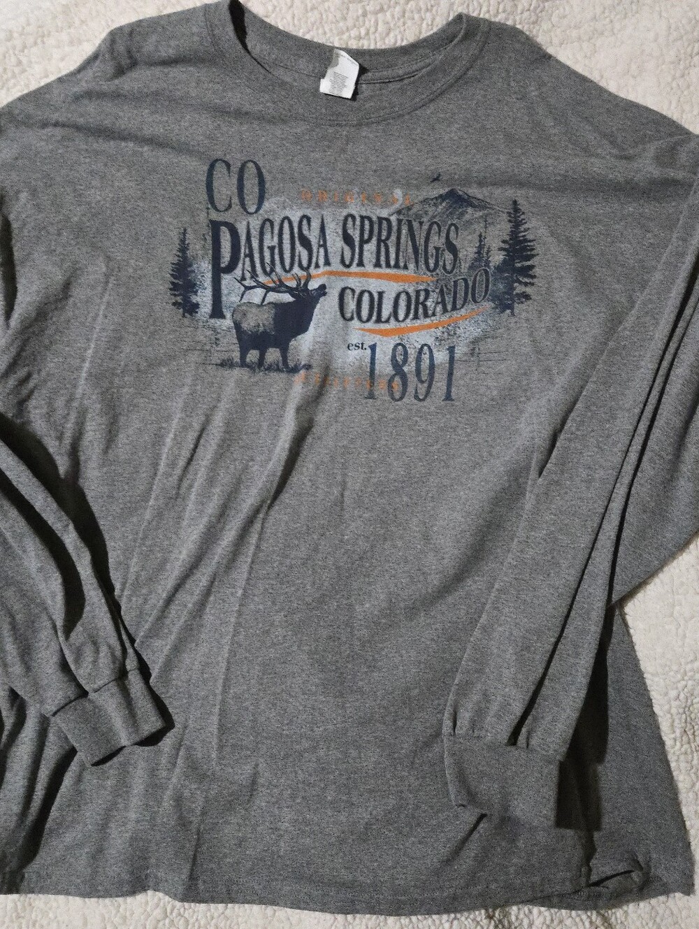 Gildan Men's Gray Long Sleeve Pagosa Springs Colorado Graphic Tee Outdoors 3XL